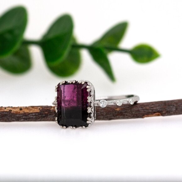 3.2cts Bi-Color Tourmaline Ring in 14K Solid gold With Natural Diamond Accents - Picture 4 of 8